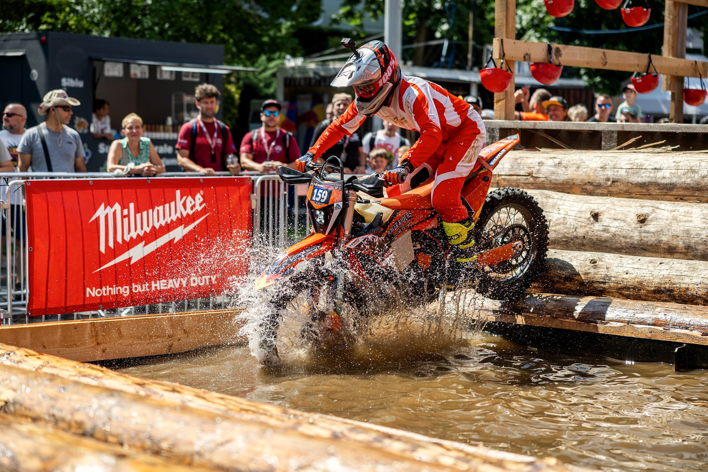 Power Riders Tours rider in the water section of the Red Bull Romaniacs prologue in Sibiu